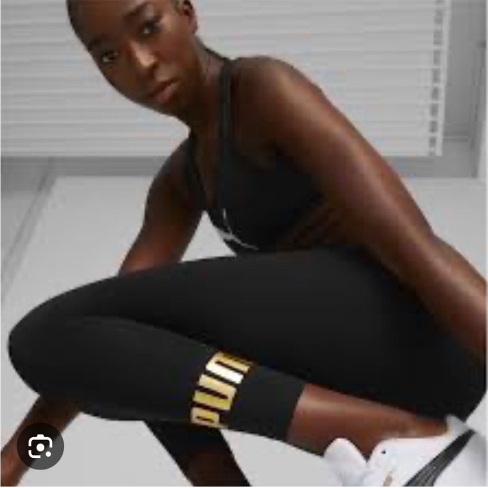 PUMA Black Leggings with Gold Logo